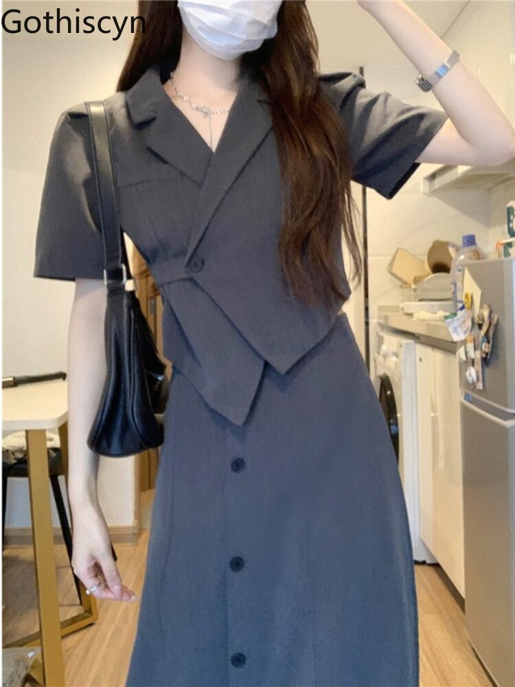 Irregular Design Short Sleeve Blazer Skirt Suit Ladies Small Women Summer 2022 New One Button Slim Fit Slim Suit Jacket Korean
